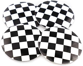 XDG 4PCS 56mm /2.2 in Circular Arc Form 3D Wheel Hub Caps Centre Cover Emblem Badge Stickers Black & White Checkered Design Stickers for Coopers R50 R51 R52 R53 R55 R56 R57 R58 R59 R60 R61 F55 F56