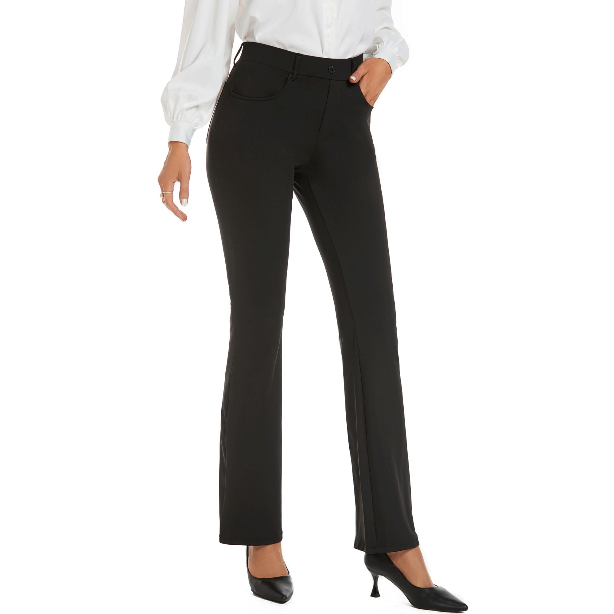 adorence Dress Pants for Women (Yoga Fabirc, Stretchy & Slim Fit) Flare Leggings with Pockets 29"/31"