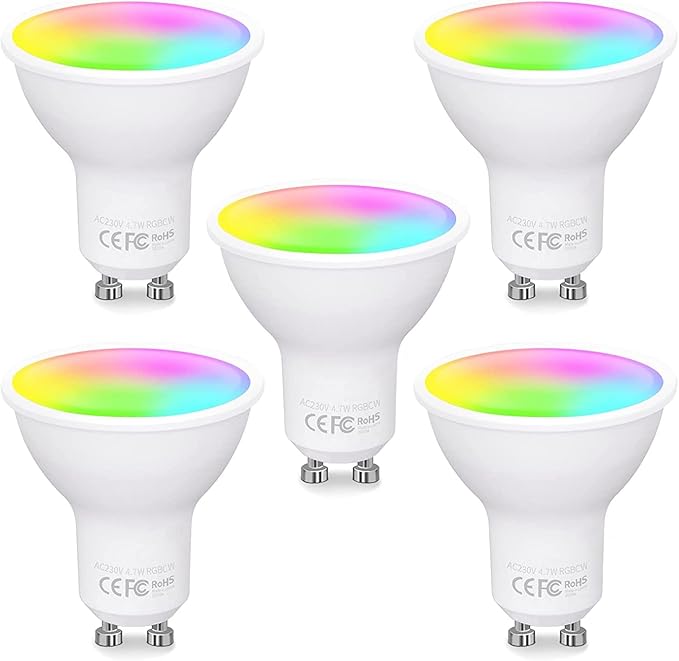 FITOP GU10, Bombilla Wifi Lámpara Inteligente 4.7W=50W, Compatible con Alexa/Google Home/Siri, 2700-6500K Luces Cálidas/Frías & RGB Ajustable,Control de Voz, 5 Paquete