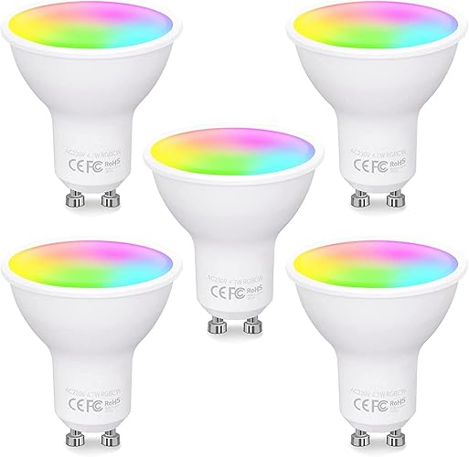 Fitop Ampoule Connectée WiFi GU10,RGBCW LED Smart, Compatible avec Alexa/Google Home, 4.7W Equivalent à 50W Ampoule Dimmable Multi-Couleur,2700-6500K Blanc Chaud Blanc Froid,5 pièces - 5 Unité (Lot de 1)