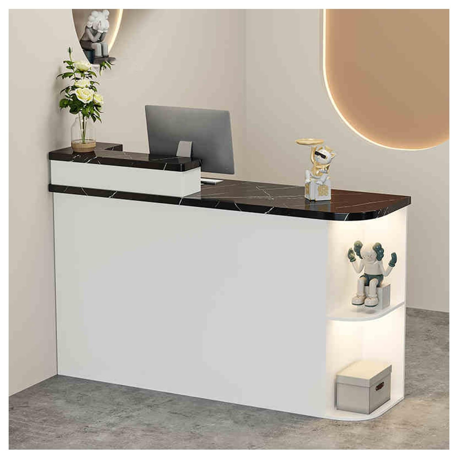 Bancone reception/cassa a forma di L, moderno bancone front-end per ufficio/attività commerciale, con spazio di archiviazione sicuro C1, L-39,3x19,6x41,7 pollici