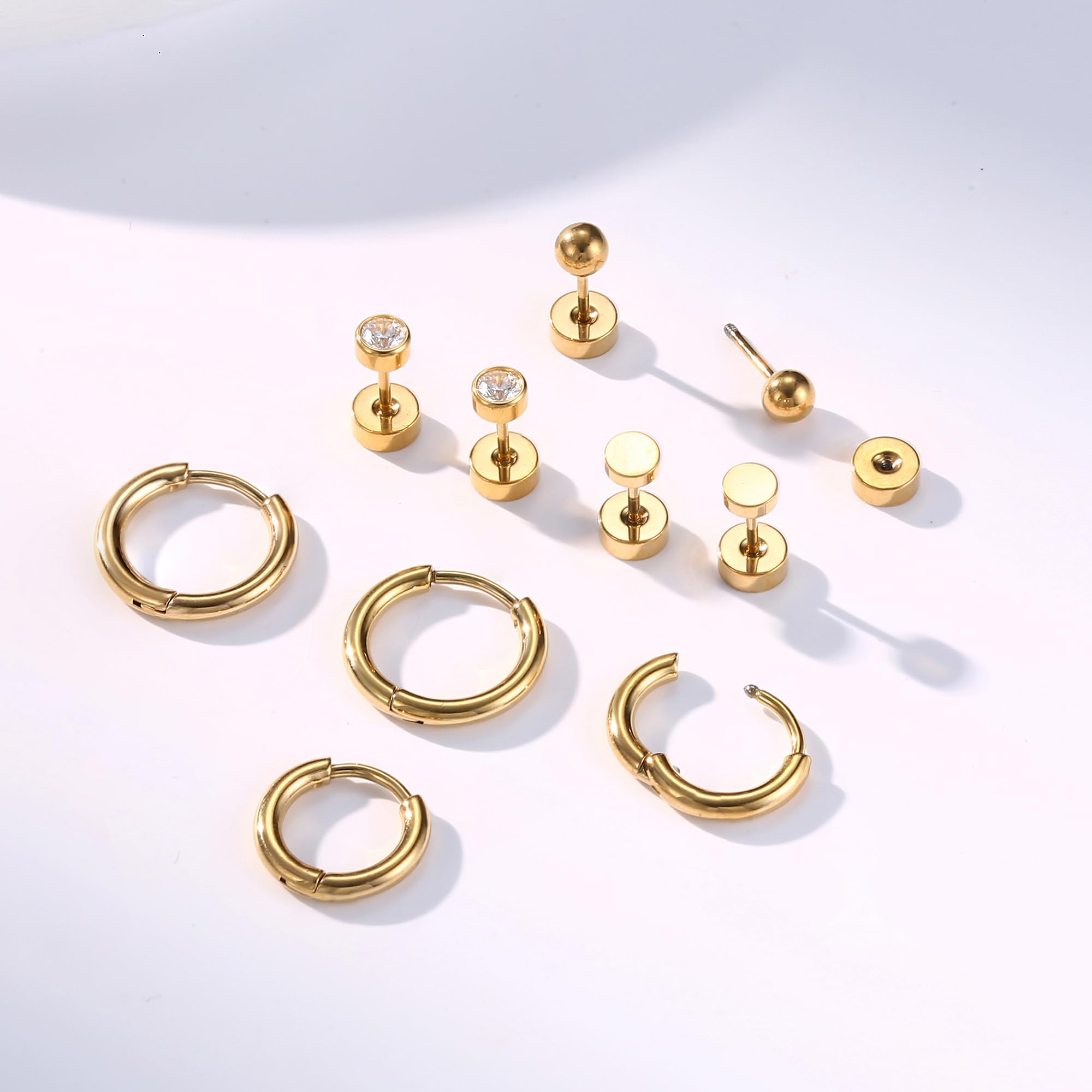 DZBERHX 5 par hipoalergiczne kolczyki tytanowe G23 płaskie plecy Stud Hoop zestaw kolczyków tytanowe Tragus Helix kolczyki na chrząstkę przekłuwanie uszu szpilki Sleeper Huggie Hoop kolczyk dla kobiet