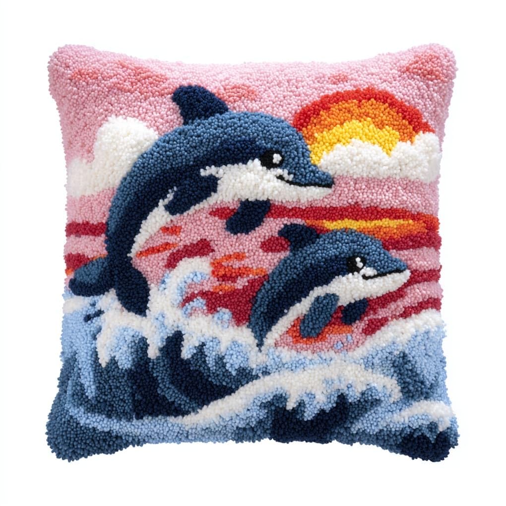 WallustrioaW Latch Hook Kits Pre Printed Color Canvas,Animal Dolphin