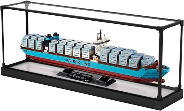 Acrylic Display Case for Lego 10241 Maersk Cargo Ship Building Set,Clear Display Case, Dust-Proof Display Case Compatible with Lego 10241 Only Display Case Black Base