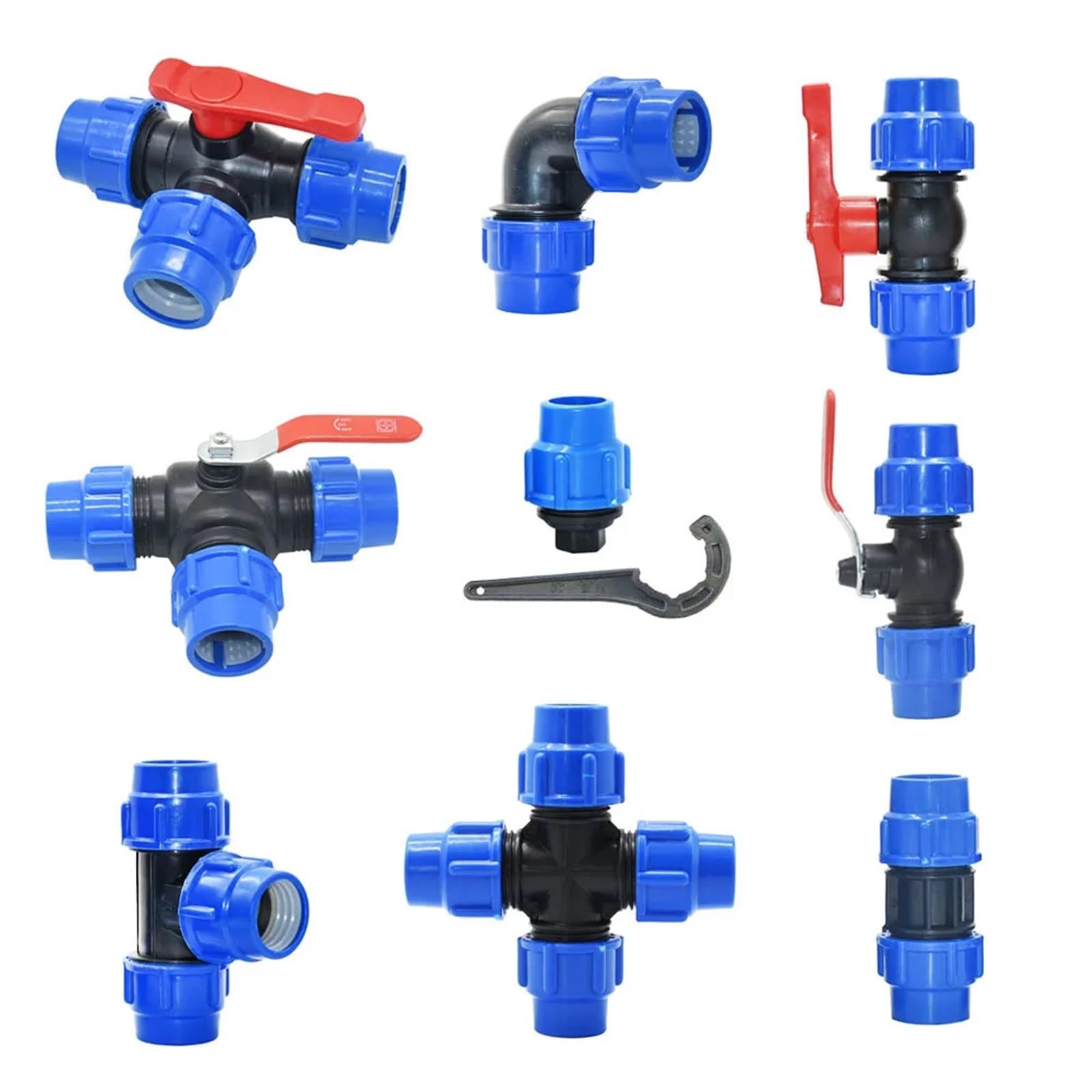 20/25/32/40/50/63mm tubo de PVC PE divisor de agua del grifo conector de válvula rápida de plástico accesorios de tubería de agua de riego de granja de jardín(Cross,63mm)