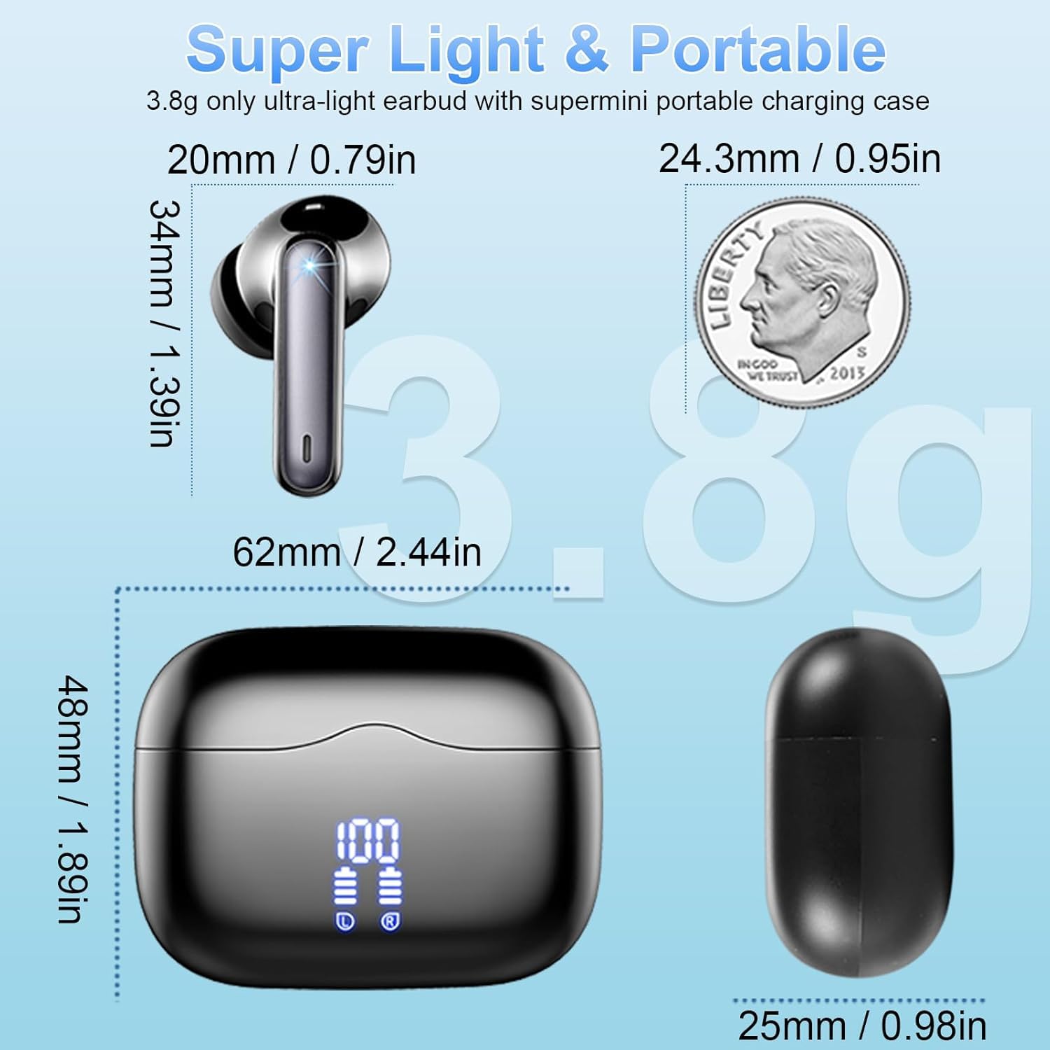 Cuffie Bluetooth 5.4 In Ear HD HiFi Stereo, 40 Ore Wireless con 4 Mics ENC Cancellazione Rumore, IP7 Impermeabili, USB-C, Nero
