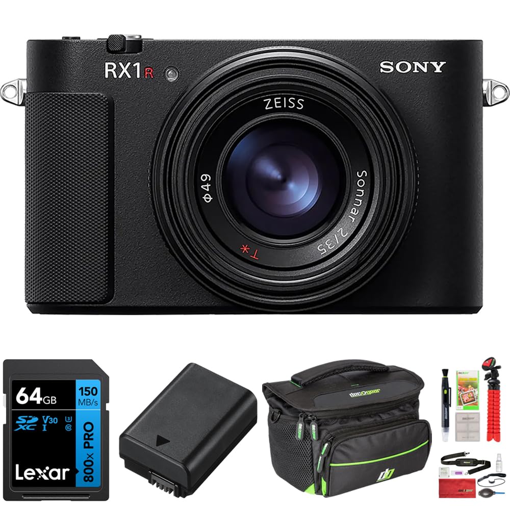 Sony RX1R III Compact Full-Frame Digital Camera 61MP - Black DSC-RX1RM3 Bundle with Lexar 64GB SDXC Memory Card, NP-FW50 Replacement Battery and Deco Photo Camera Bag with Accessories (Medium)