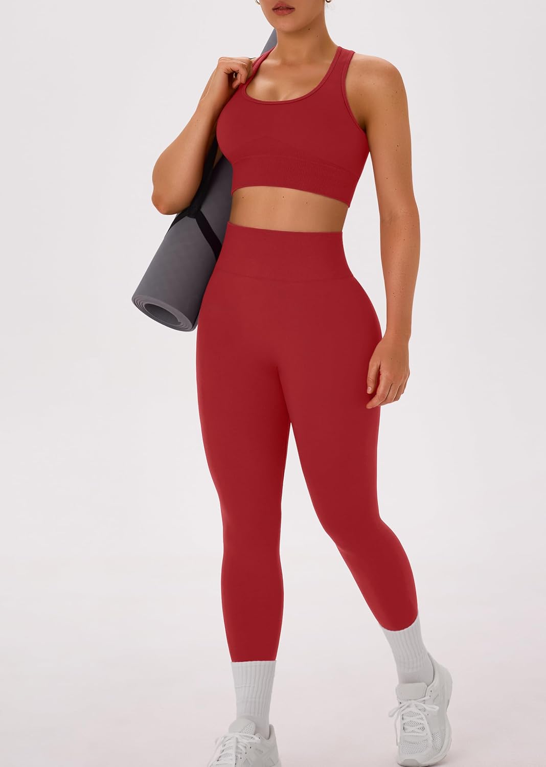 OLCHEE Womens Workout Sets 2 Piece - Acid Wash Seamless Yoga Outfits High Waist Leggings Padded Racerback Sports Bra Gym Set - Image 4