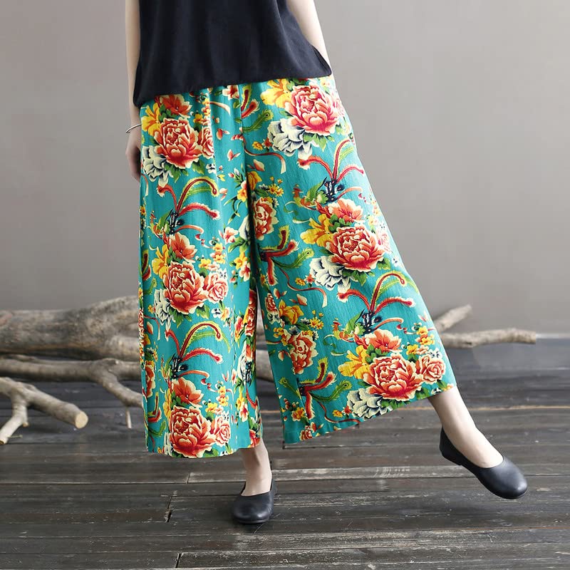 Shanghai Story Women's Casual Floral Print Summer Beach High Waist Wide Leg Pants with Pockets4