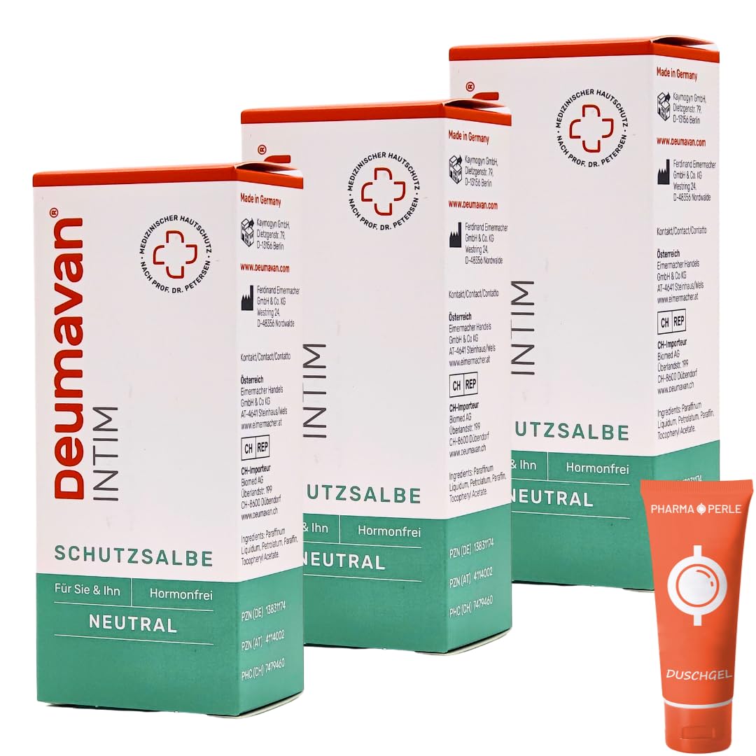 Deumavan Intim Schutzsalbe 3x 50ml I täglicher Intimschutz I Für Sie und Ihn I bei Brennen, Juckreiz, Wundsein I trockene und geschädigte Intimhaut I Hormonfrei I Spar-Set plus Pharma Perle give-away