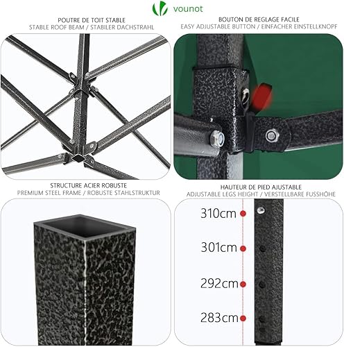 Miniatura 5 de VOUNOT Tienda de campaña desplegable de 10 x 10 pies con paredes laterales, toldo impermeable instantáneo resistente con bolsa enrollable y pesas