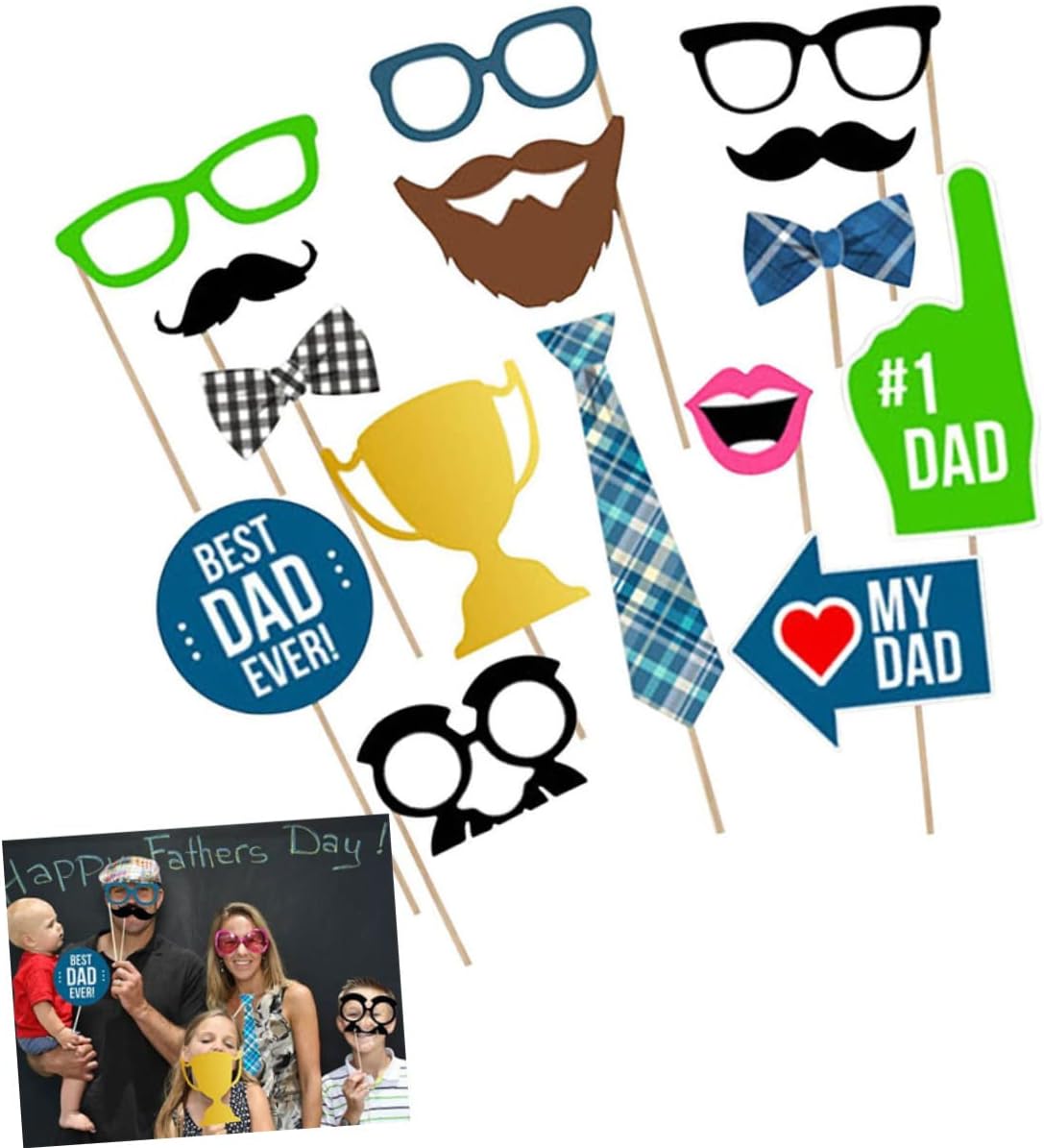 Funny Photo Booth Props for Dad 15pcs/Set Novelty Father's Day for Party Decorations