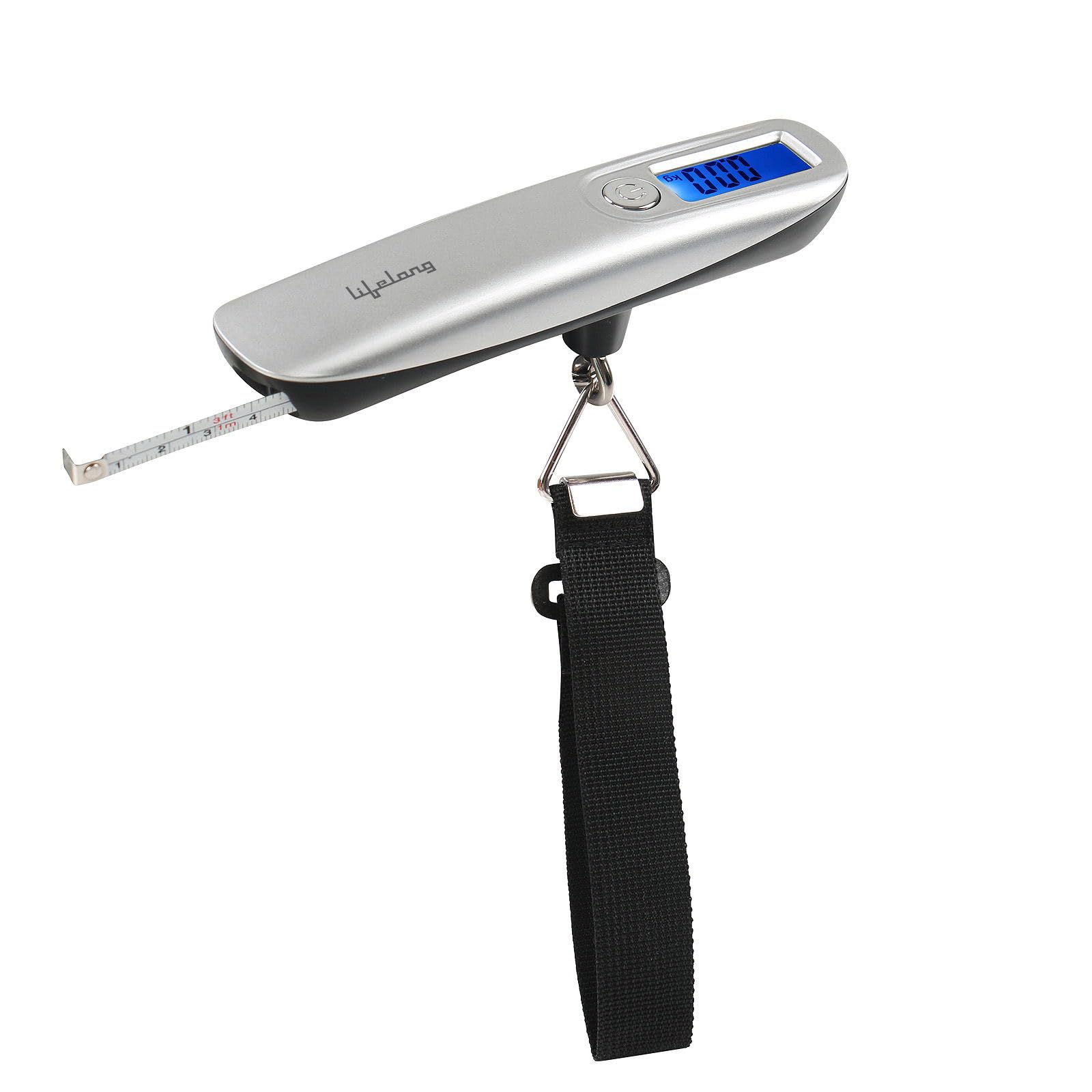 Lifelong Luggage Weighing Scale For Flights,Travel,Home,Shop,Gas Cylinder - Portable Hanging Weight Machine For Bags & Baggage 50Kg With LCD Display (1 Year Warranty Silver,LLGWS27)