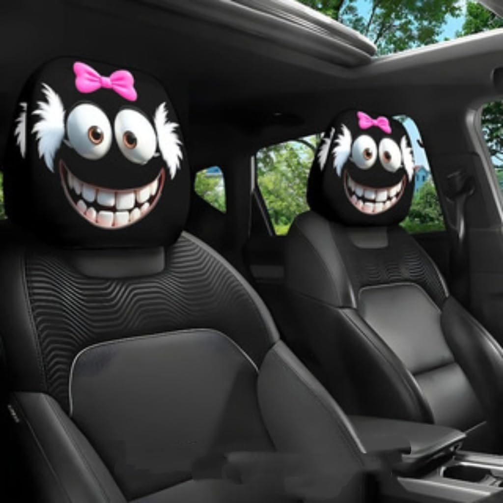 Cartoon Car Headrest Cover, Funny Eyes Style, 2 Pieces Set | Universal Elastic Models, Suitable for Halloween, Suitable for Christmas, Funny Decoration