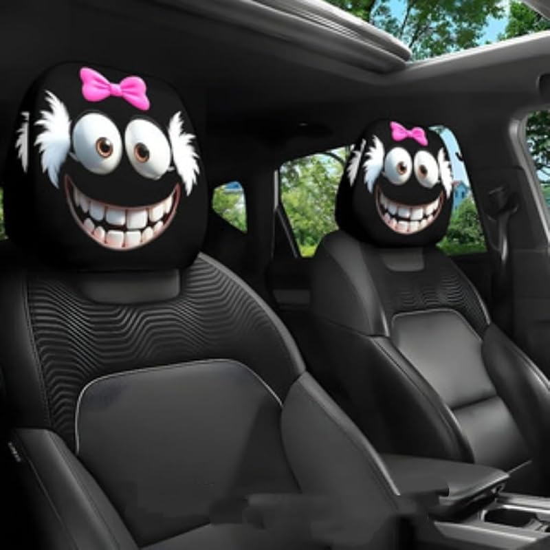 Capa para Encosto de Cabeça Automotivo Generic com Estampa de Olhos Cartunescos, Elástica e Lavável, Kit com 2 Peças