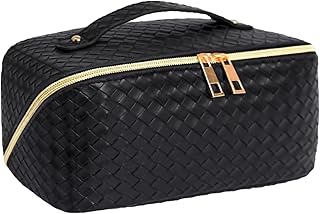 Large Capacity Travel Cosmetic Bag- Makeup Bag, Waterproof Makeup Bag Organizer, Multi-functional Storage Travel Cosmetic Bag with Handle and Divider Flat Lay Cosmetic Bags(Black)