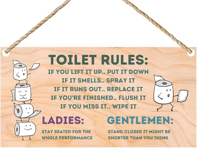 Second Ave Funny Joke Toilet Rules Wooden Hanging Gift Rectangle Home Bathroom Sign Plaque