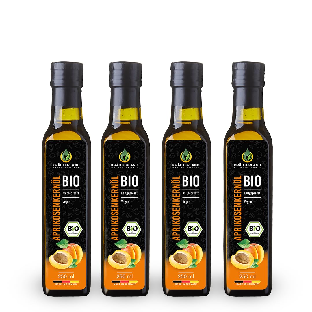 Kräuterland Bio Aprikosenkernöl 4x250ml (1Liter) kaltgepresstes Speiseöl