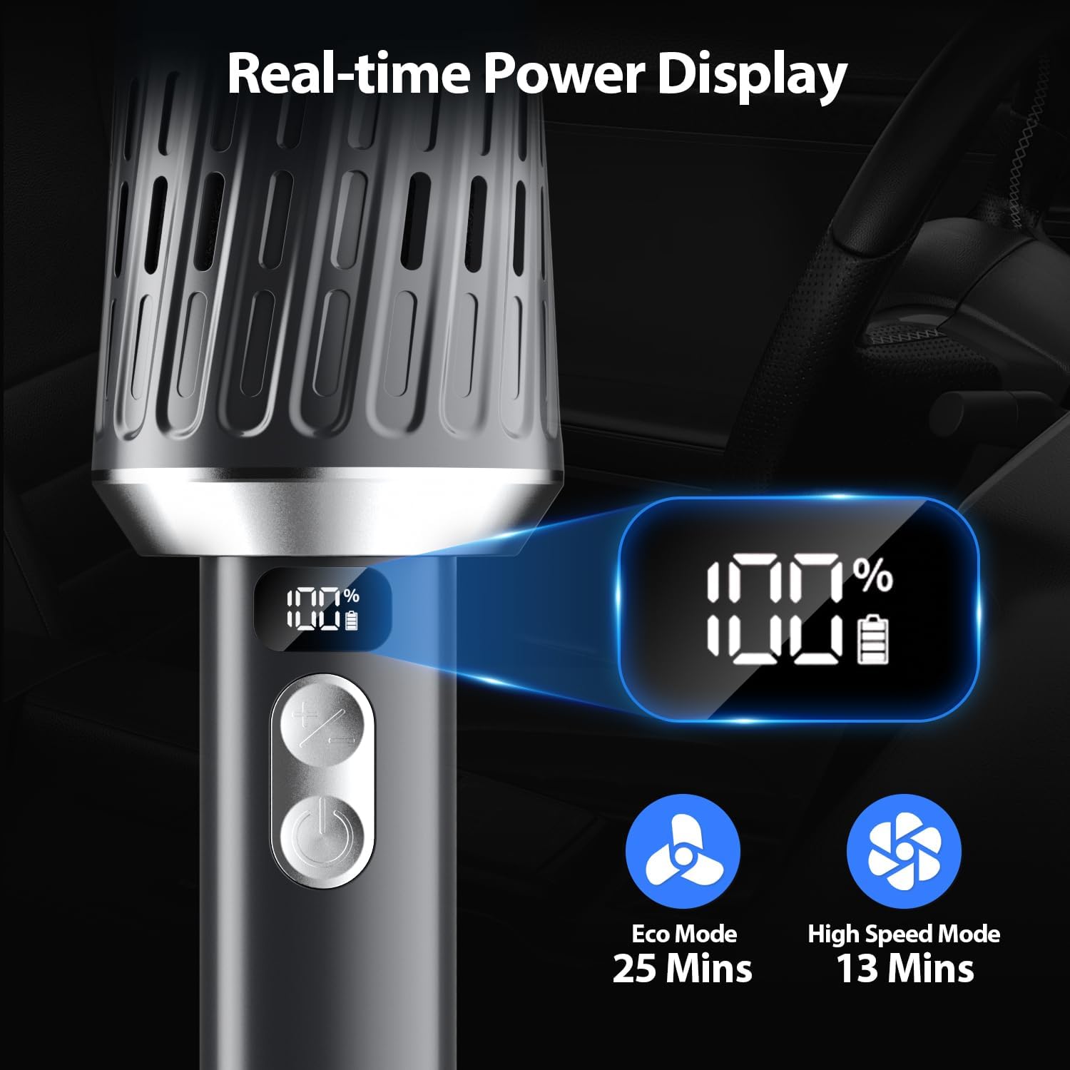 Handheld Vacuum Cordless 25000Pa Car Vacuum 3-in-1 Handheld Vacuum, Includes Smart Display and Charging Base Hand Vac Cordless Rechargeable One-Touch Empty for Home/Pet/Car (​Silver)