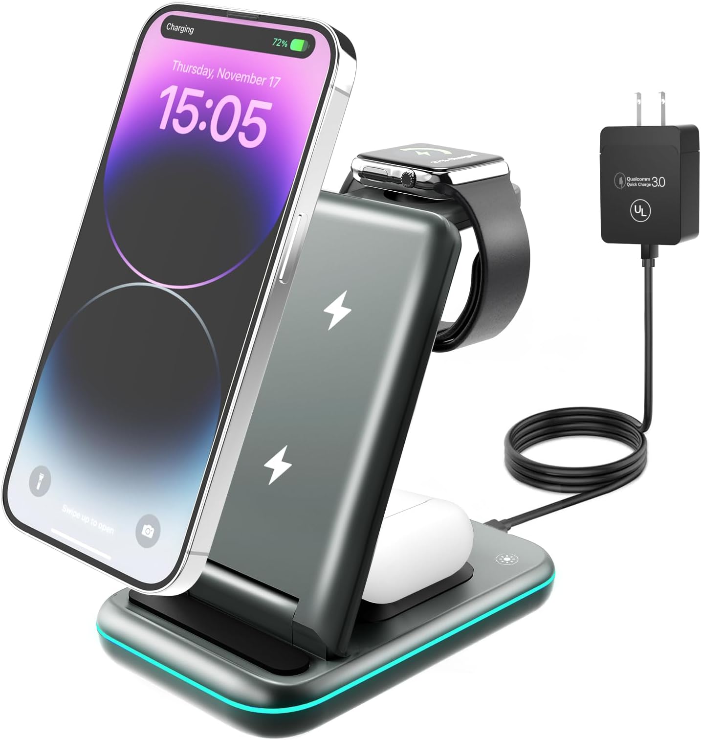 MSTJRY Wireless Charging Station, 3 in 1 Wireless Fast Charger Stand Designed...