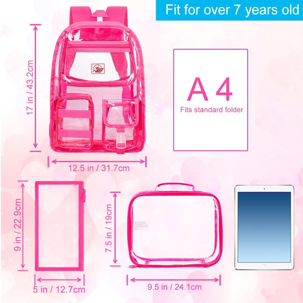 CCJPX 3Pcs Clear Backpack for Girls, School Transparent Bookbag, Heavy Duty See Through Backpacks for Teens Elementary - Image 3