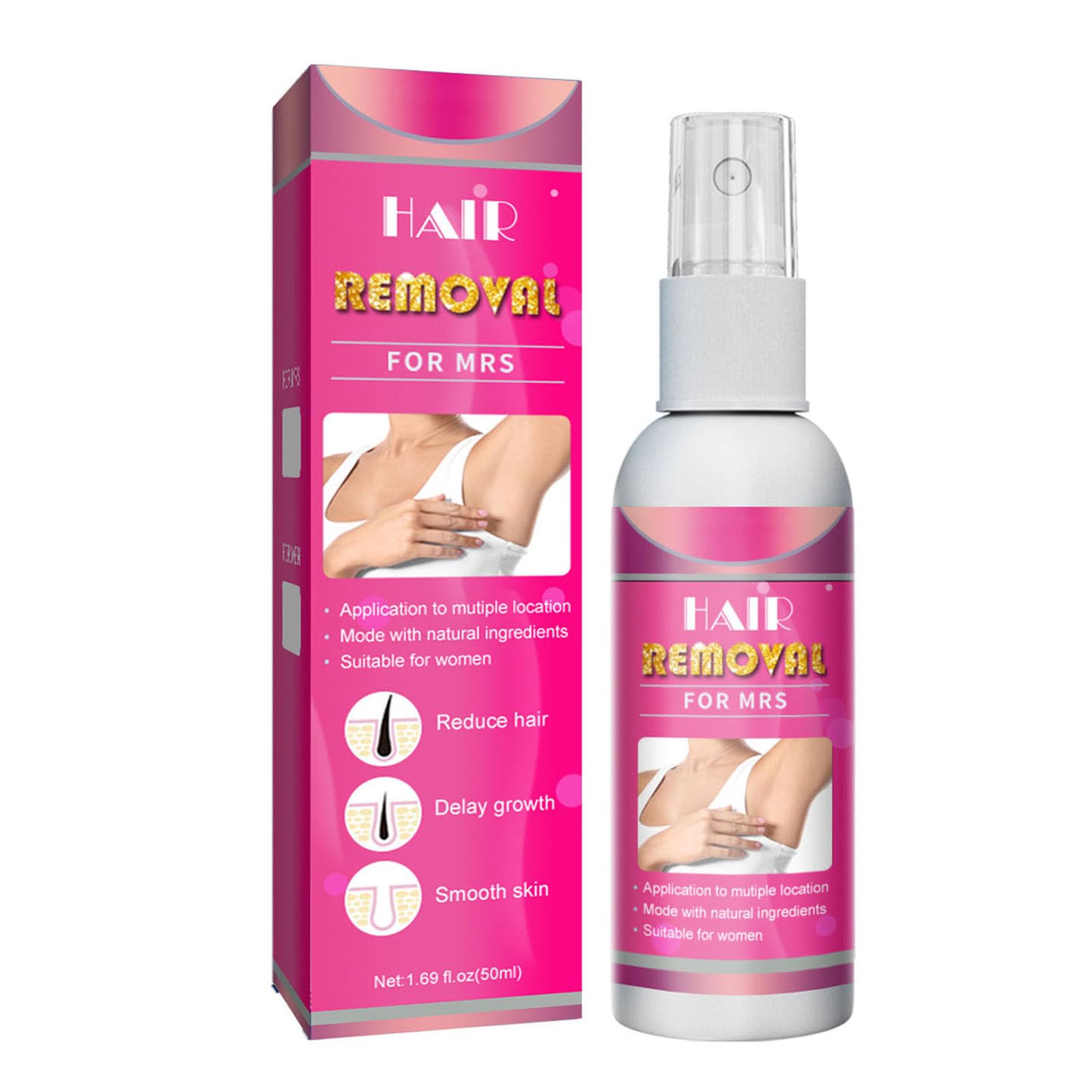 Semi-Permanent Hair Removal Spray, Natural Permanent Hair Removal Spray, for Men and Women (Women)