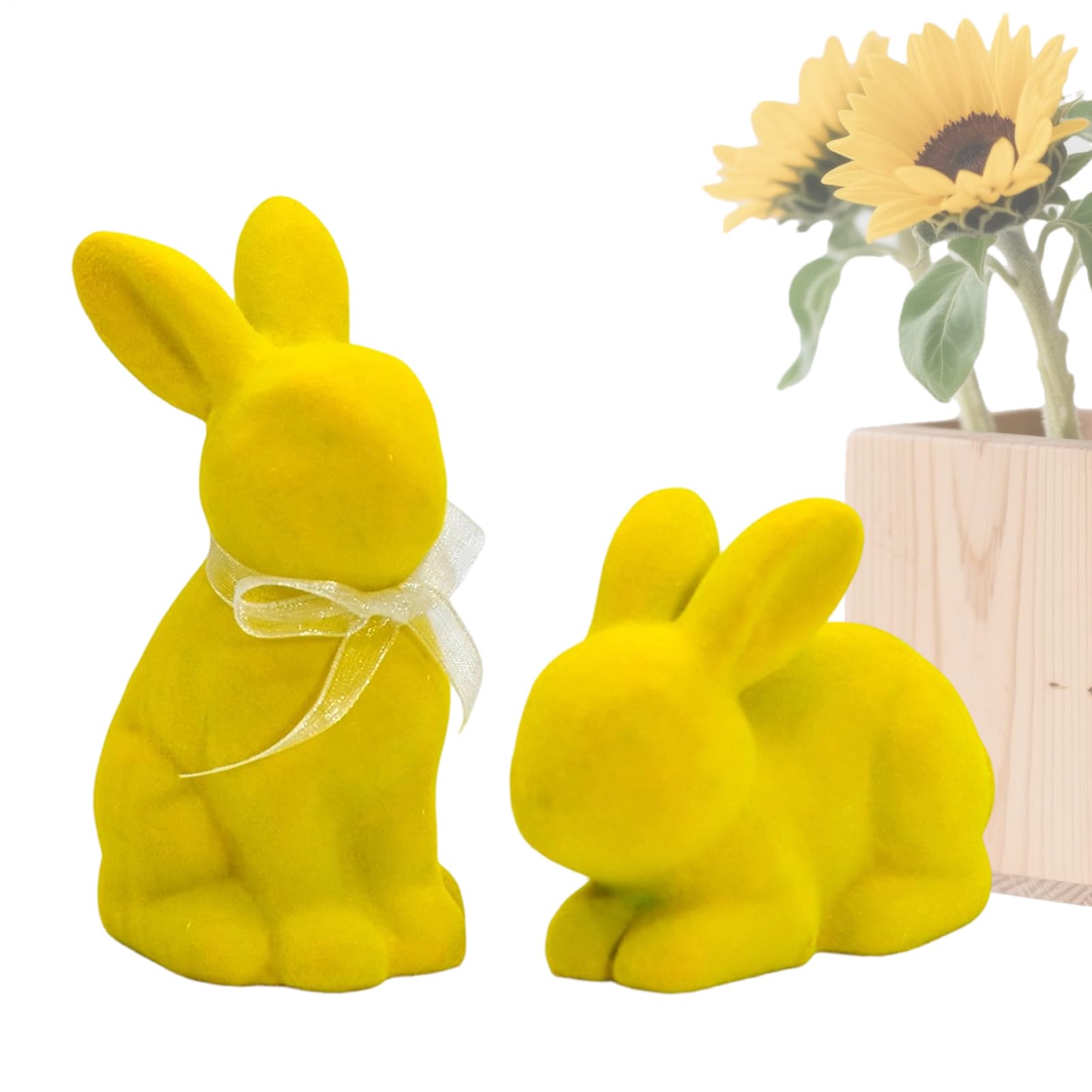 Statue de lapin floqué pour décoration de table de Pâques et centre de table