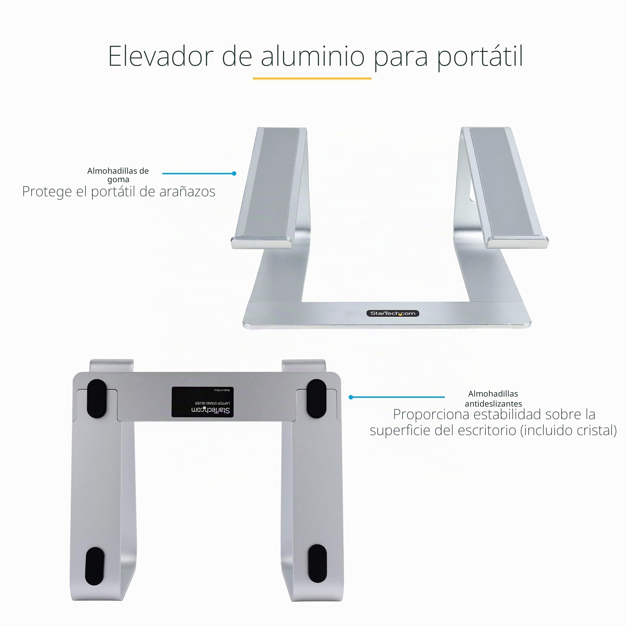 StarTech Soporte Ergonómico para Portátil, Aluminio, Plata, para DELL XPS | Montaje a mano sin herramientas, Acabado plateado anodizado, Gestión de cables