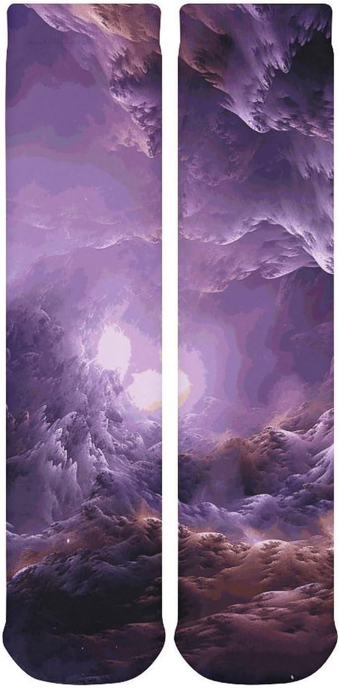 Purple Galaxy Socks Warm Thick Cozy Crew Hiking Boot Socks Casual Knee High Sock for Women Mom