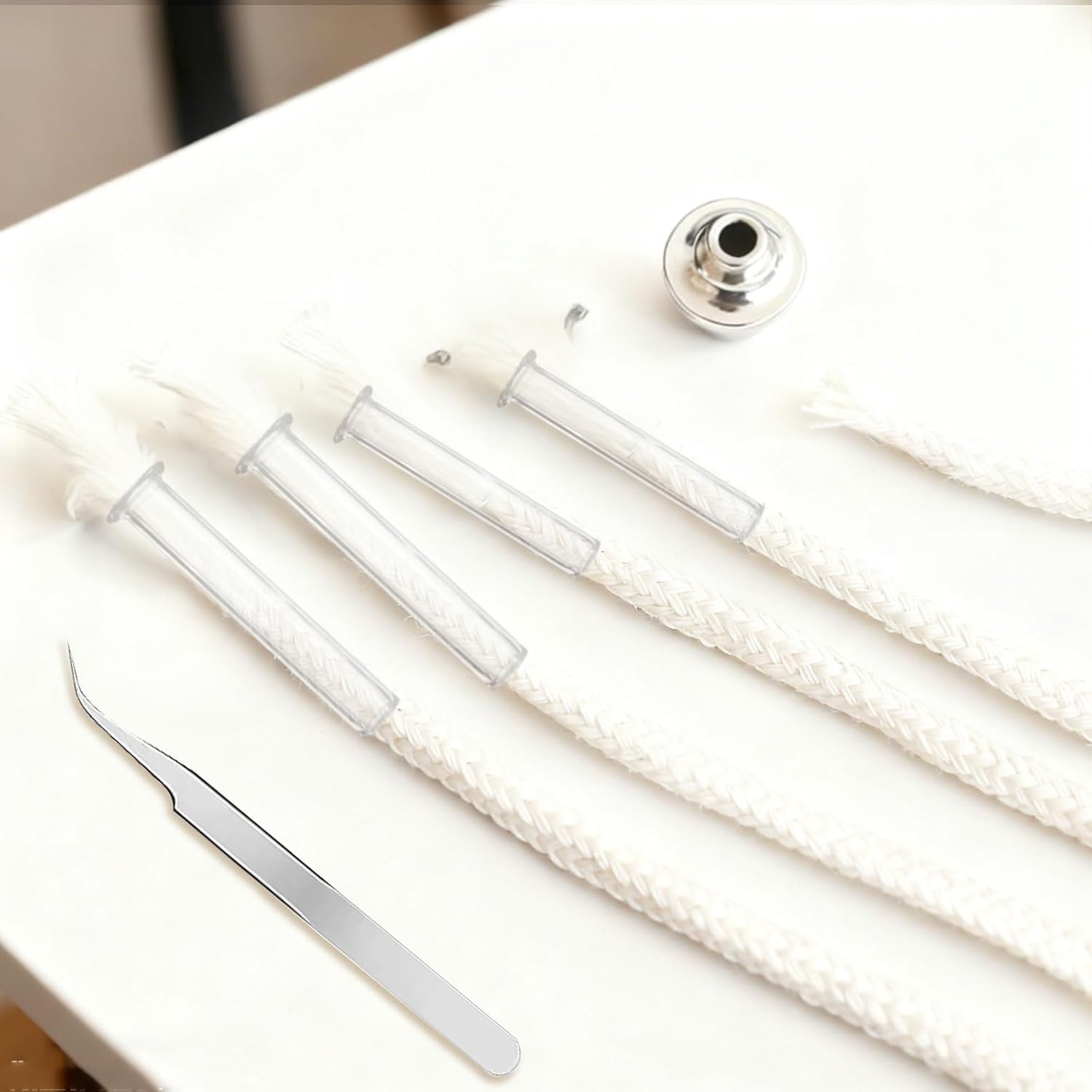 5PCS Oil Lamp Wicks with Glass Tube Holder - Oil Lamp Wick Holder Sets Replacement Cotton Torch Wick with Tweezer for Candle Lamps DIY Alcohol Lamps Burner
