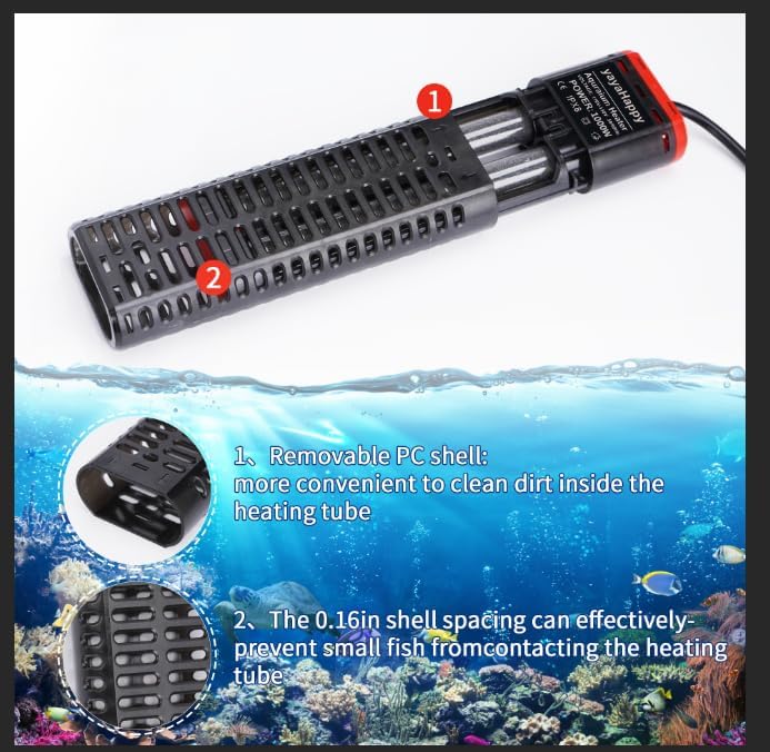 Miniatura 4 de Calentador grande para acuario de 130 a 220 galones, calentador de tanque de peces que deja corte de energía de agua, carcasa desmontable para