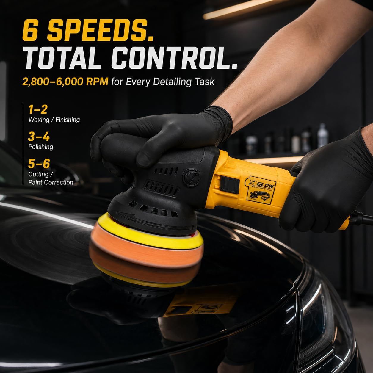 X'GLOW 5-Inch Random Orbital Car Polisher, 900W Corded Car Buffer, 6-Speed image 3