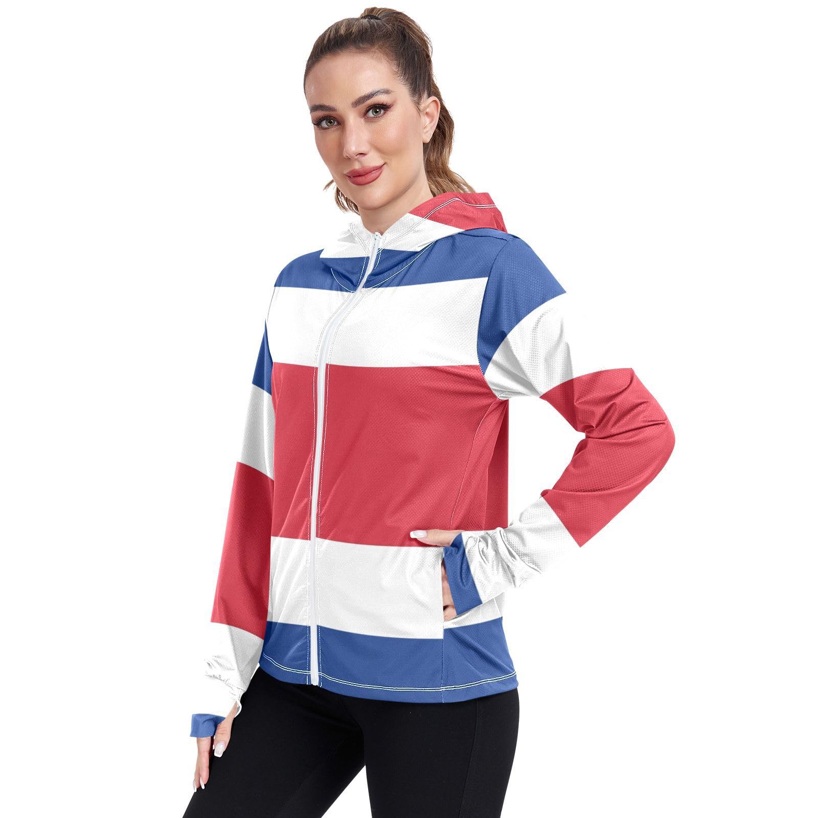Costa Rica Flag Womens UPF 50+ Sun Protection Hoodie Jacket Lightweight Long Sleeve Sun Shirt with Pocket Multicoloured