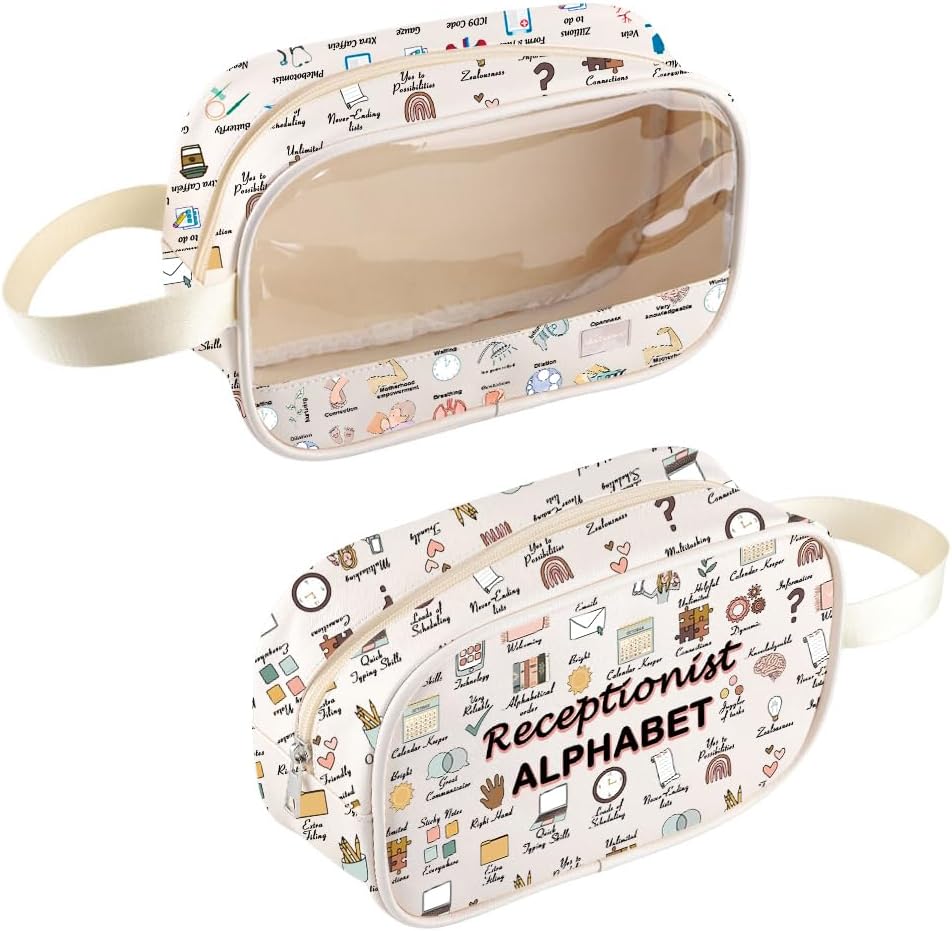 Receptionist Thank You Gift Receptionist Alphabet Clear Cosmetic Bag for Fronk Desk Administrative Assistant (Receptionist Bag)