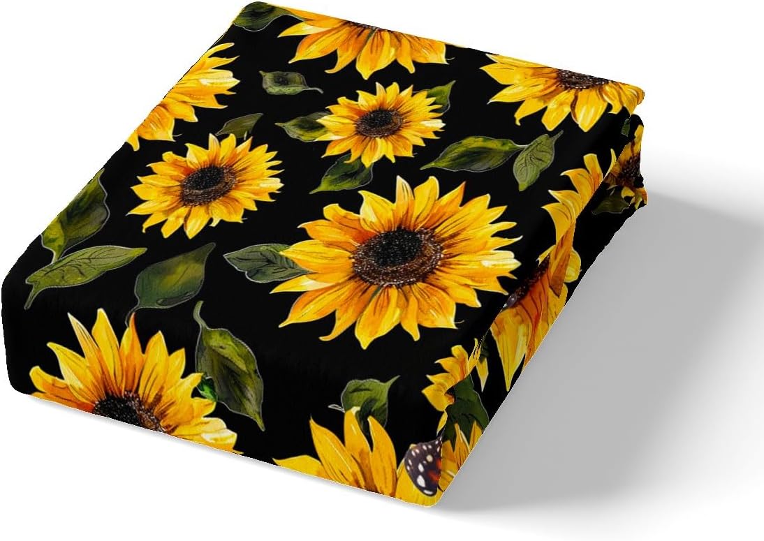 Feelyou Girls Sunflower Duvet Cover Set with 2 Pillow Case Full Girly Bright Floral Butterfly Print Bedding Set Ultra Soft Blossom Flowers Pattern Comforter Cover Microfiber Botanical Flying Bedding