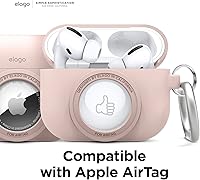Vista 3 de elago Funda instantánea compatible con Apple AirPods Pro, compatible con AirTag [rosa arena], bonito diseño clásico de cámara, funda localizadora
