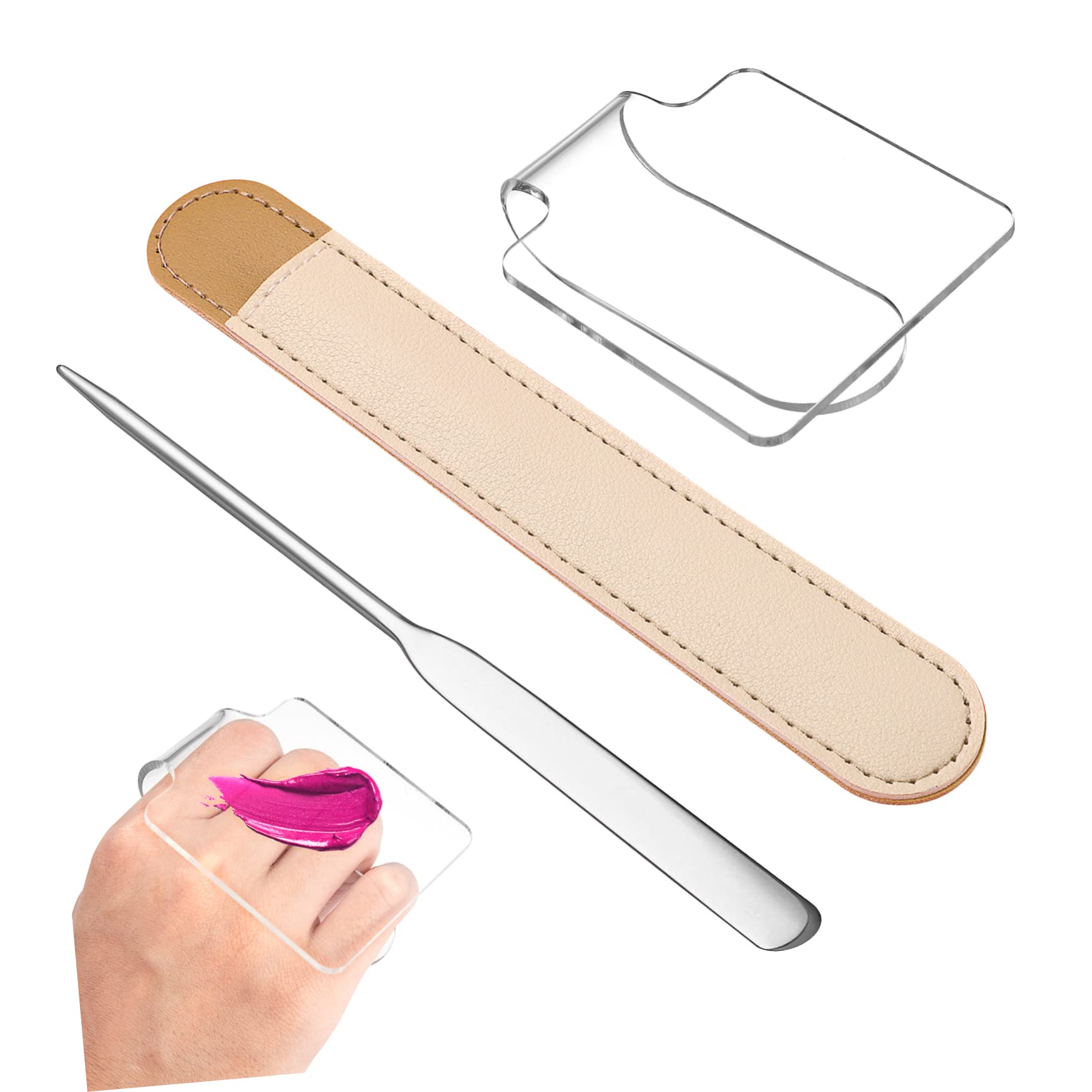 BESTYASH Stainless Steel Makeup Mixing Palette and Spatula Set Acrylic Palette Tray for Foundations Creams