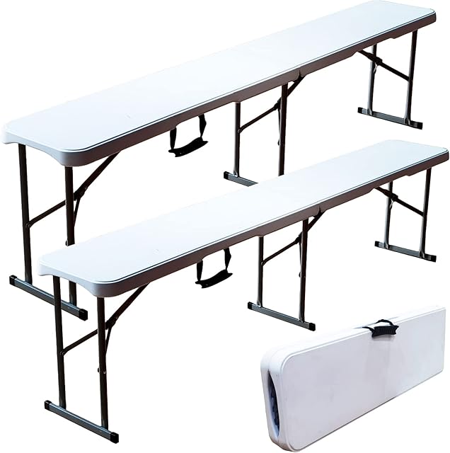 MQ Houseware 2-Pack 6ft Folding Bench Foldable Indoor & Outdoor for Garden Picnic Party Camping Dining Seat w/Handle & Lock