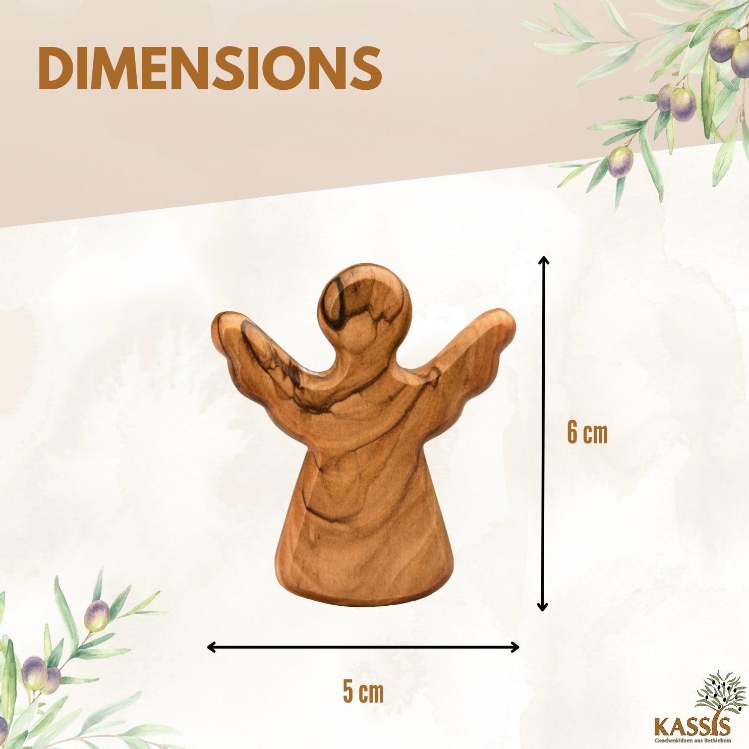 KASSIS Olive Wood Guardian Angel Keychain, Handmade Angel Figurine Lucky Charm, Christian Keyring from Bethlehem - Image 3