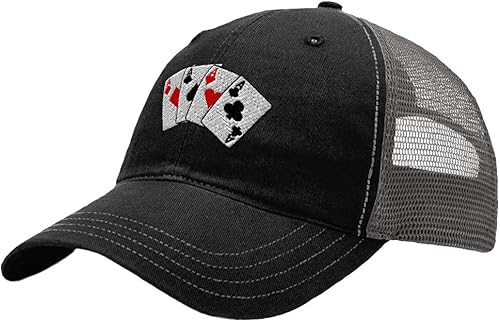 Gorra de béisbol Tarjetas de póker Juego Bordado Algodón Suave Gorra Snapback Negro Carbón Diseño Sólo