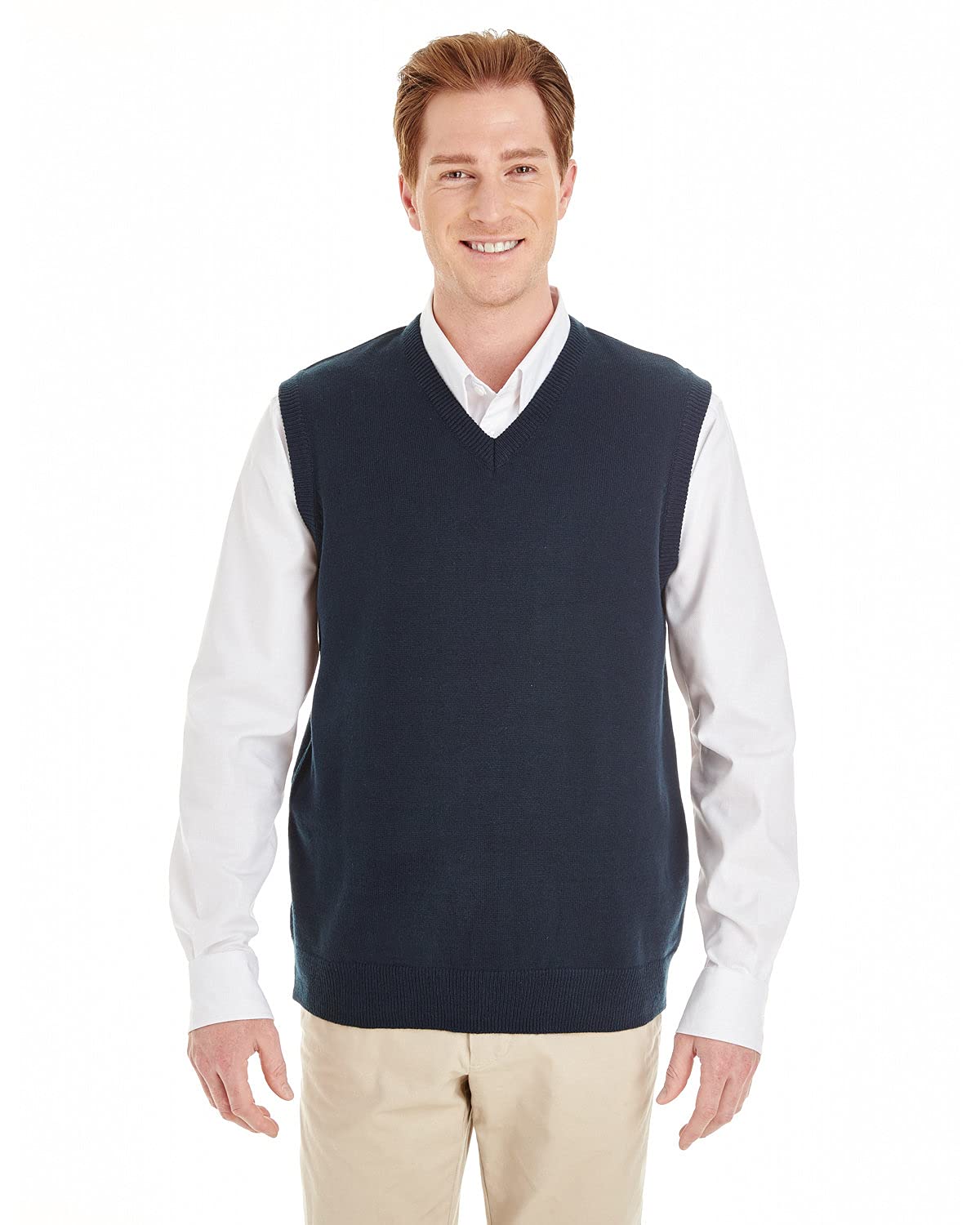 Harriton M415 pull sans manche col en V bleu marine taille S