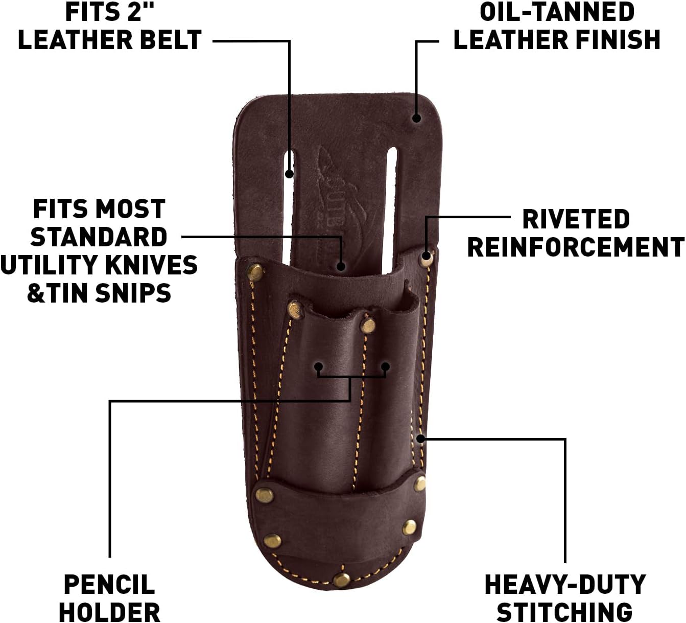 OX Tools Pro Heavy Duty Folding Knife with Easy Blade Change & Utility Knife Pouch - Durable Construction, 3 Replacement Blades, Oil-Tanned Leather Sheath for 2-Inch Belts