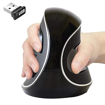 J-Tech Digital [V628P] Wireless Ergonomic Vertical USB Mouse with Adjustable Sensitivity (600/1000/1600 DPI), Scroll Endurance, Removable Palm Rest & Thumb Buttons
