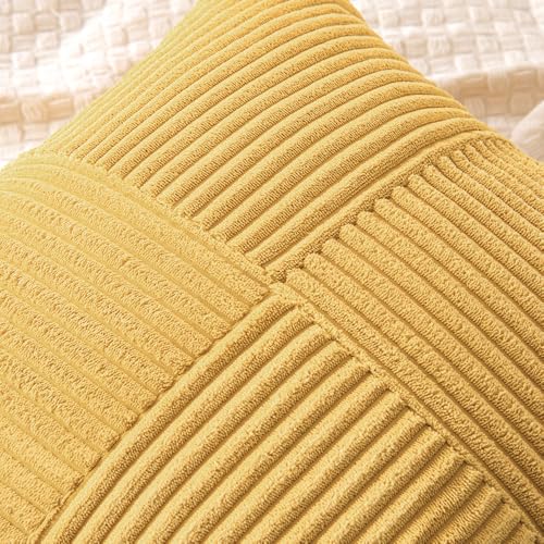 Image of MIULEE Golden Mustard Decorative Throw Pillow Covers 16x16 Inch for Couch Bed Sofa Pack of 2 Boho Farmhouse Throw Pillows Soft Cross Corduroy Patchwork Textured Cushion Cases