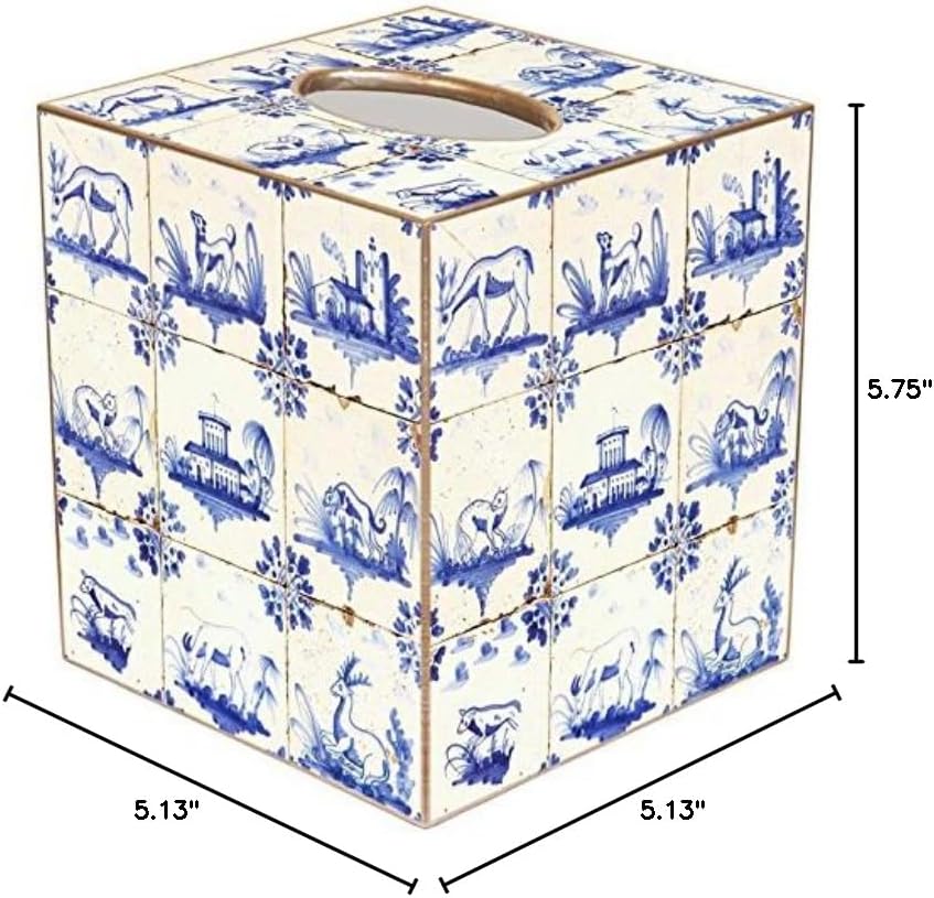 Marye-Kelley Delft Tiles Paper Mache Tissue Box Cover
