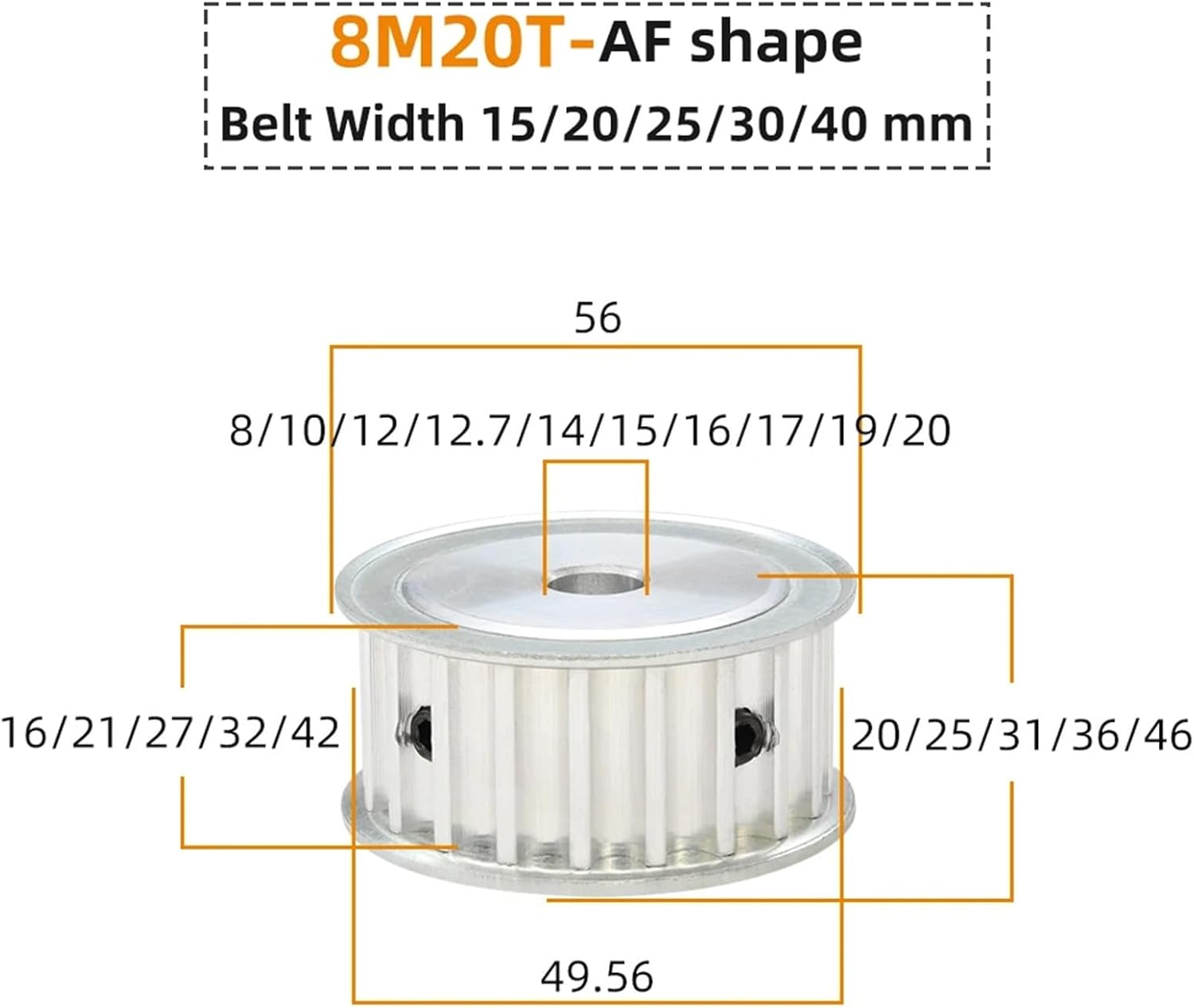 8M20T Timing Pulley Bore 8-25mm Teeth Pitch 8mm Belt Width 40mm 1Pcs(19 mm)
