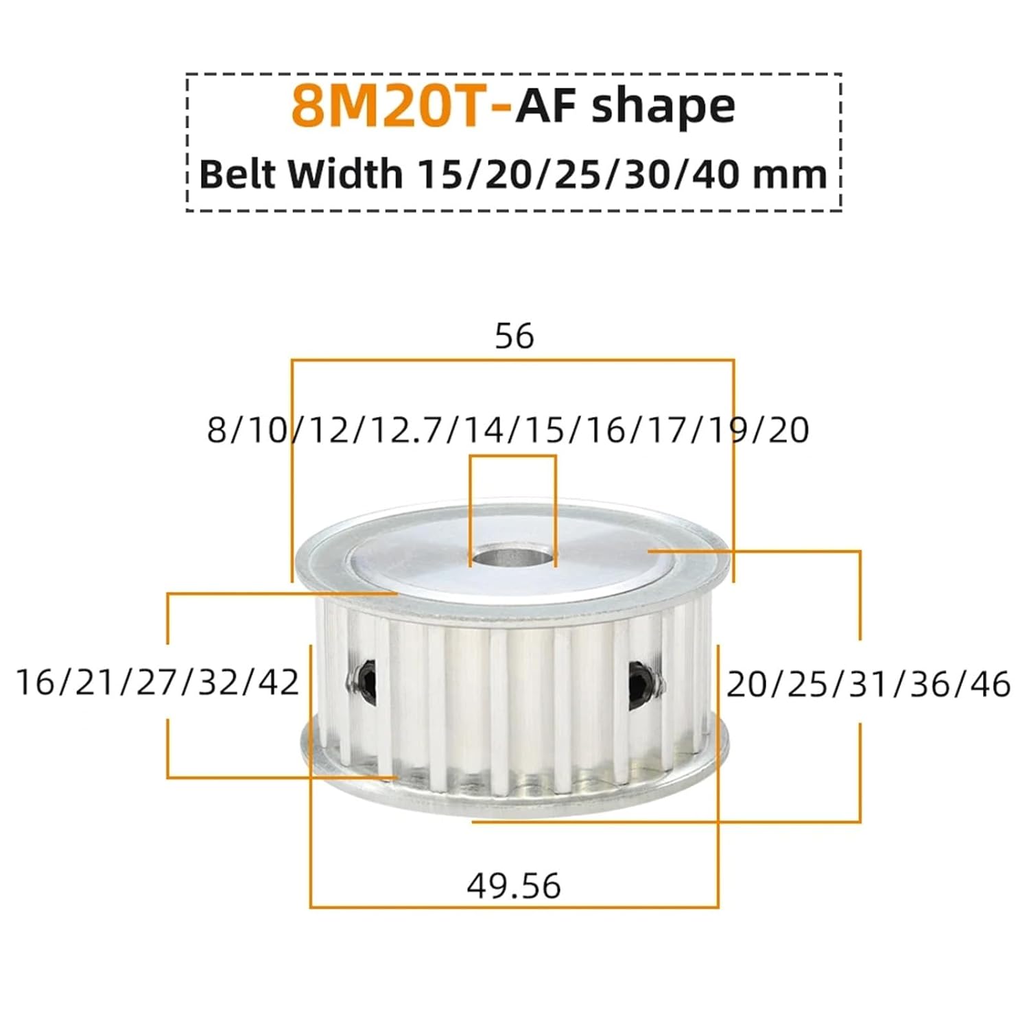 8M20T Timing Pulley Bore 8-25mm Teeth Pitch 8mm Belt Width 40mm 1Pcs(19 mm)