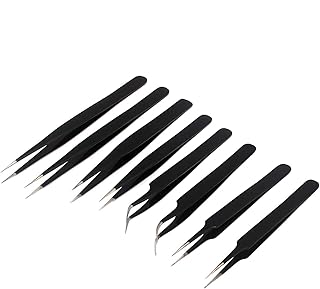Safe Anti-Static Stainless Steel Tweezers Set for Electronics, Jewelry, Crafts, 8 Piece By G.S Online Store