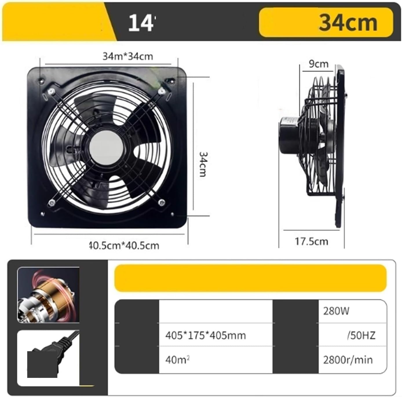 Exhaust Fan, Louvered Exhaust Fan Range Hood For Rent No Installation Required Powerful Kitchen Ventilation for Greenhouse, Basement(14-inch round)