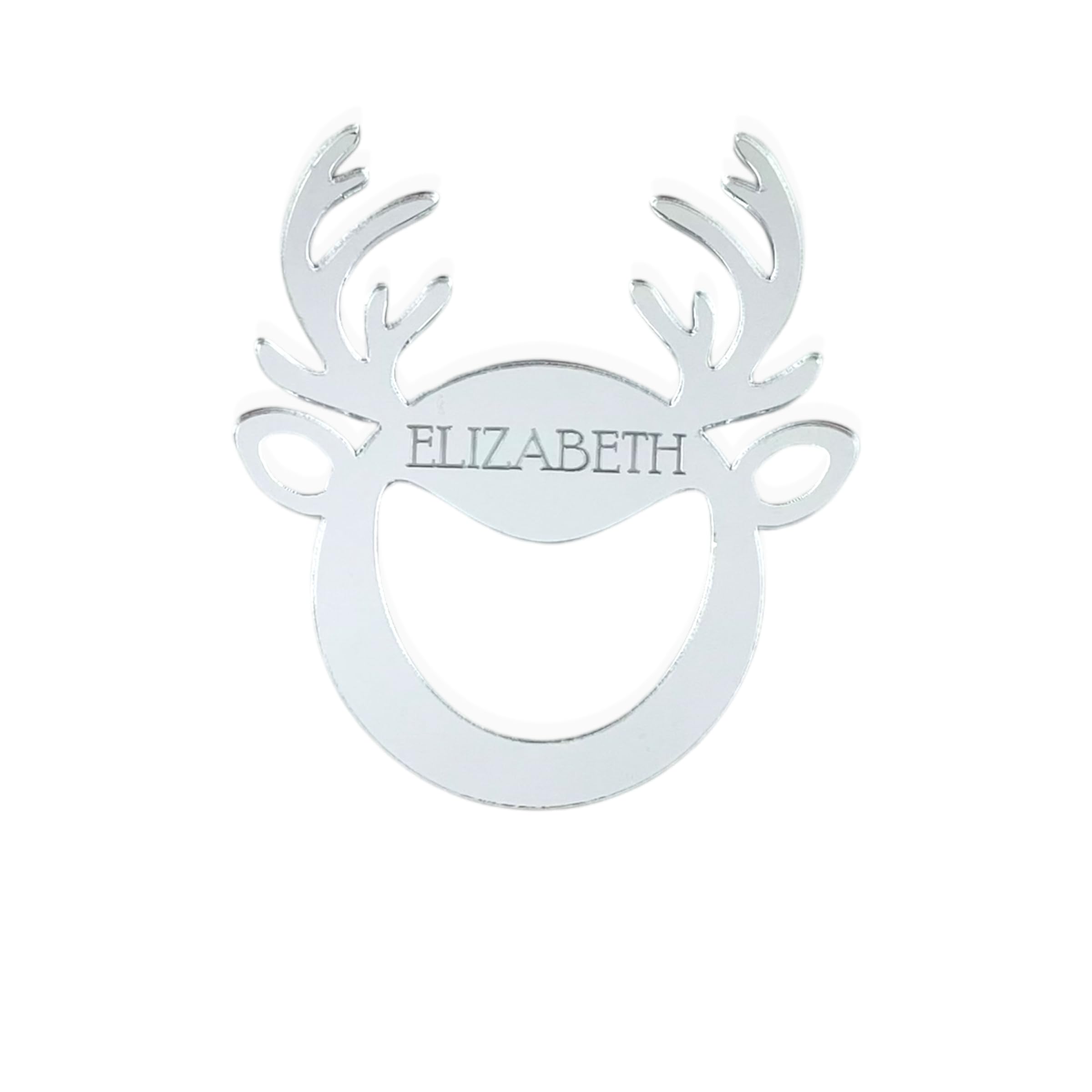 Personalised Reindeer Napkin Ring Holder Decoration - Add any name! (Mirror Silver, One Size)